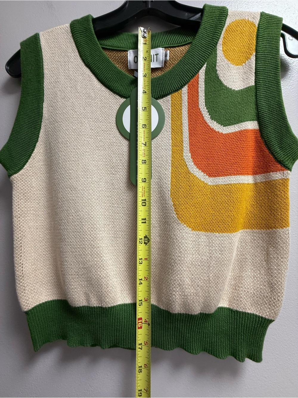 NWT 2-Piece OXKNIT Set - Cream/Green/Orange/Yellow Retro Knit Vest + Skirt Set M - Picture 6 of 15